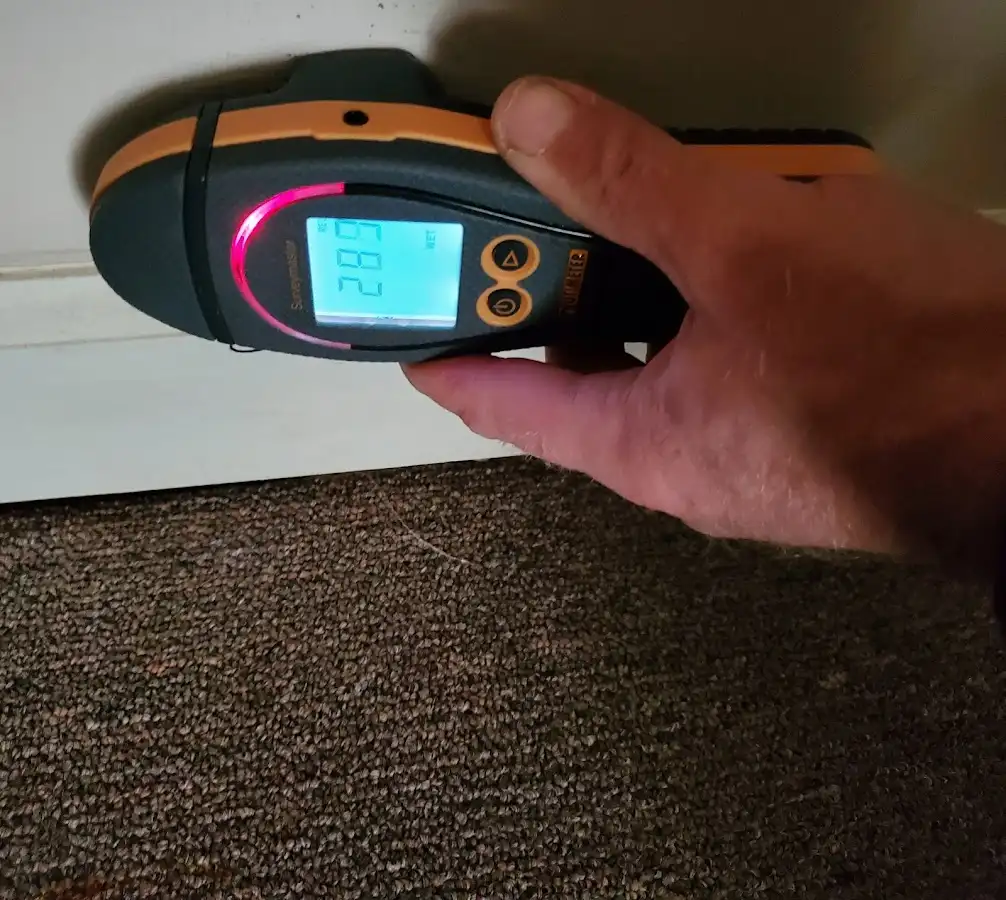 Moisture detection at baseboard during Burst Pipe Cleanup in Easton
